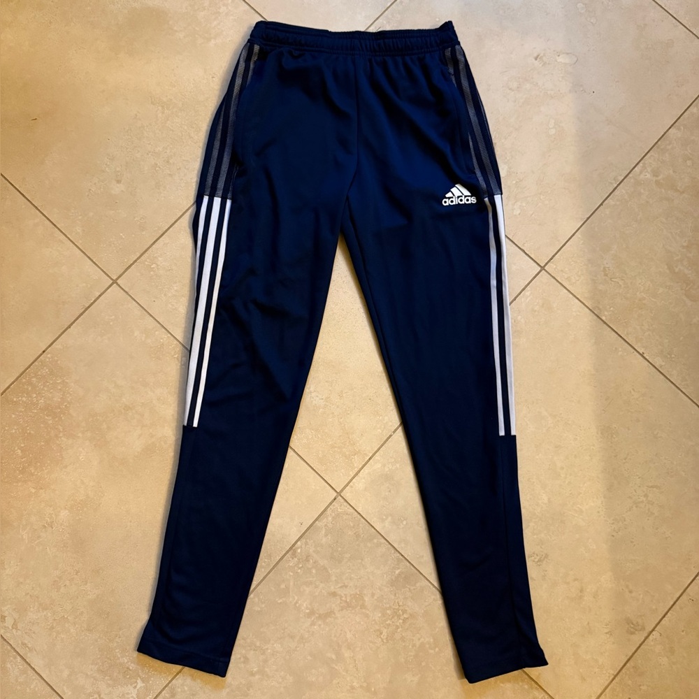 adidas Men’s small Navy Blue Joggers with White Stripe Detail & pockets